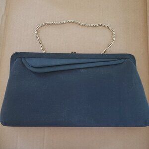 Vintage Peck & Peck Black Evening Clutch Bag Purse Gold Chain Snap Close +Change